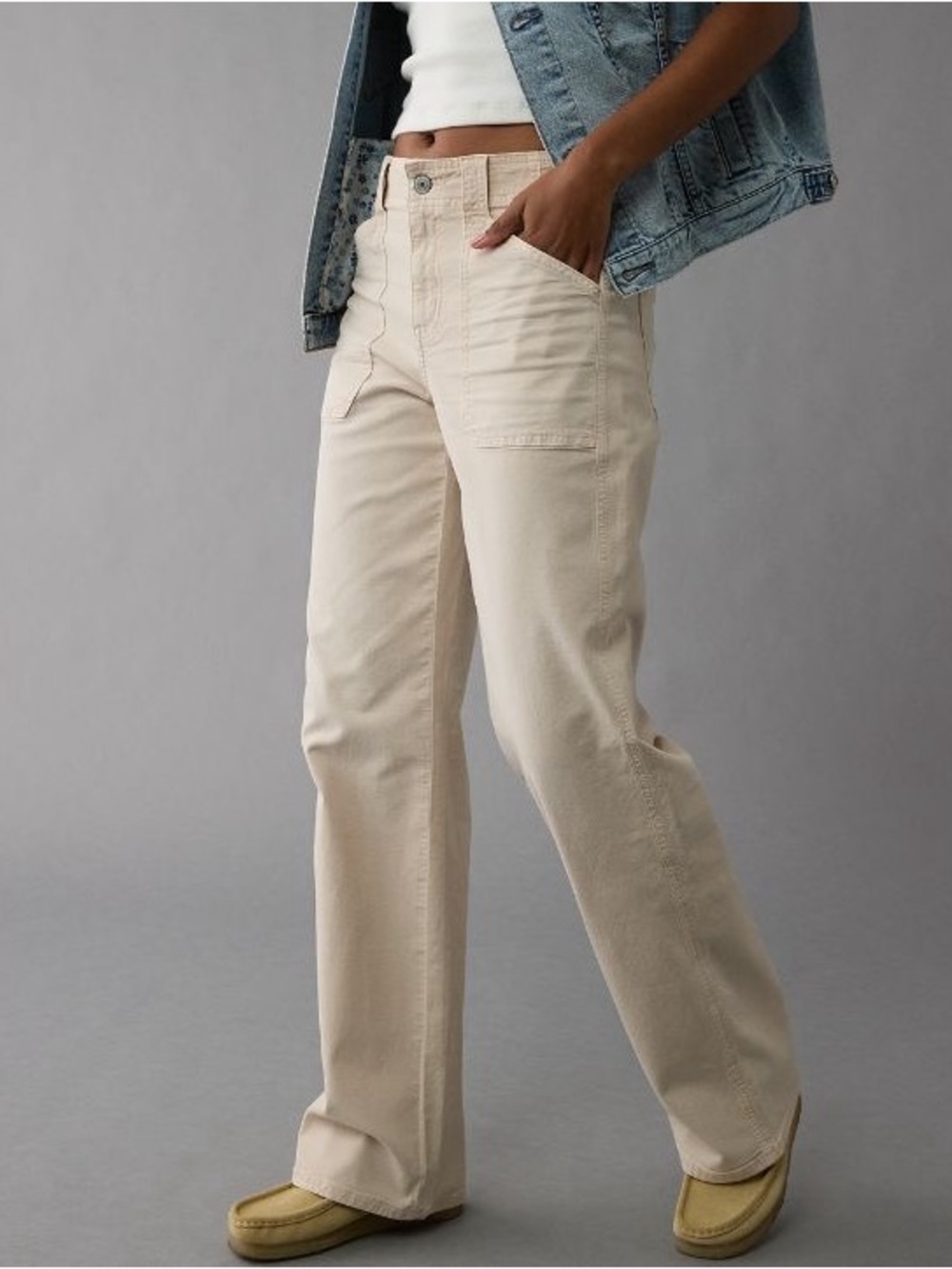 American Eagle NEW Stovepipe Utility Pants - Cream